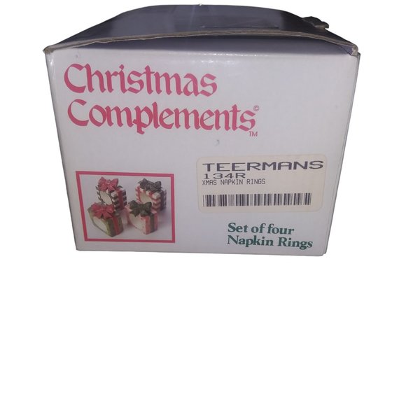 Set of 4 Ceramic Gift Box Napkin Rings Holiday Present/Bow Shape Napkin Rings - Picture 9 of 10